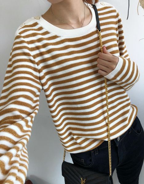 women spring sweater pullover pull overpull dark flash stripes reverse wild sweater with shoulder buttons, White;black
women spring sweater pullover pull overpull dark flash stripes reverse wild sweater with shoulder buttons, White;black