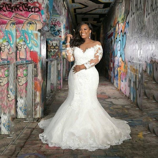 plus size african mermaid wedding dresses 2020 new sweep train applique 3/4 long sleeve lace sheer bridal gowns vestido de novia w204, White
plus size african mermaid wedding dresses 2020 new sweep train applique 3/4 long sleeve lace sheer bridal gowns vestido de novia w204, White