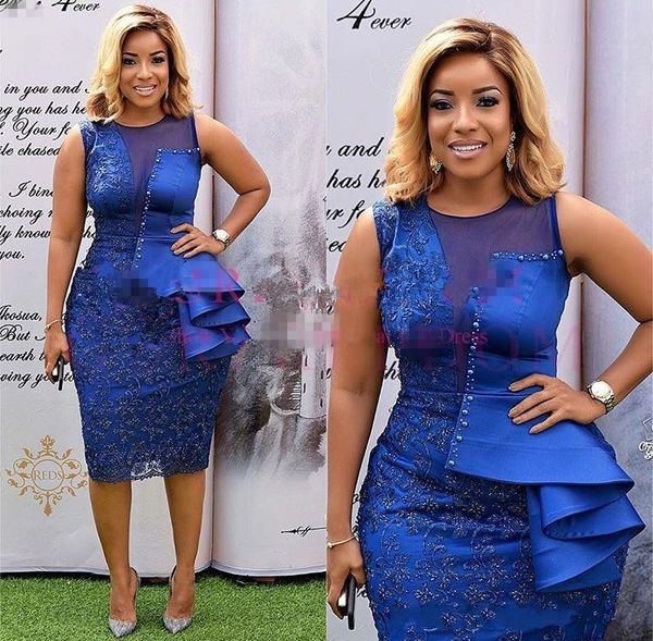 2019 royal blue sheer jewel neck cocktail dresses lace appliques mermaid tea length formal occasion prom party dresses custom made, Black
2019 royal blue sheer jewel neck cocktail dresses lace appliques mermaid tea length formal occasion prom party dresses custom made, Black
