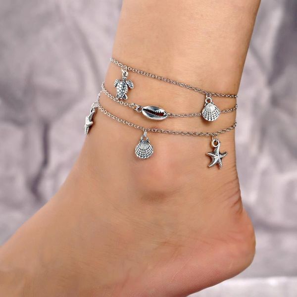 european and american creative new retro simple silver metal shell starfish turtle pendant multilayer anklet foot jewelry, Red;blue
european and american creative new retro simple silver metal shell starfish turtle pendant multilayer anklet foot jewelry, Red;blue