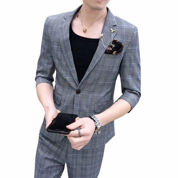 2019 summer new style suit suit male korean version of the self-cultivation seven-point sleeve small male trend, White;black
2019 summer new style suit suit male korean version of the self-cultivation seven-point sleeve small male trend, White;black