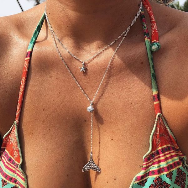 Women Boho Summer Hollow Shell Star Mermaid Fishtail Multilayer Pendant Long Necklace Creative Beach Party Jewelry Accessories
Women Boho Summer Hollow Shell Star Mermaid Fishtail Multilayer Pendant Long Necklace Creative Beach Party Jewelry Accessories