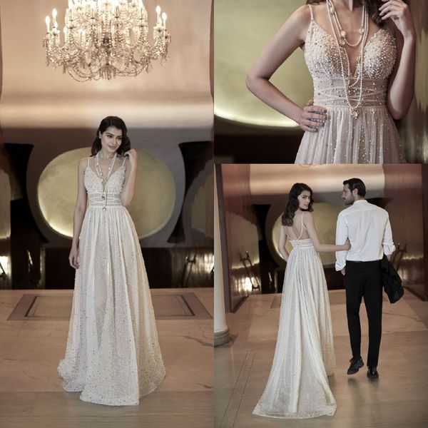 a line maisonsignore bohemian dresses spaghetti sleeveless tulle lace pearls backless wedding gowns sweep train robe de mariée, White
a line maisonsignore bohemian dresses spaghetti sleeveless tulle lace pearls backless wedding gowns sweep train robe de mariée, White