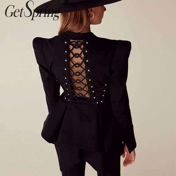 getspring women blazer long sleeve backless ladies black blazer bandage hollow out women's slim suit jacket retro black jacket, White;black
getspring women blazer long sleeve backless ladies black blazer bandage hollow out women's slim suit jacket retro black jacket, White;black