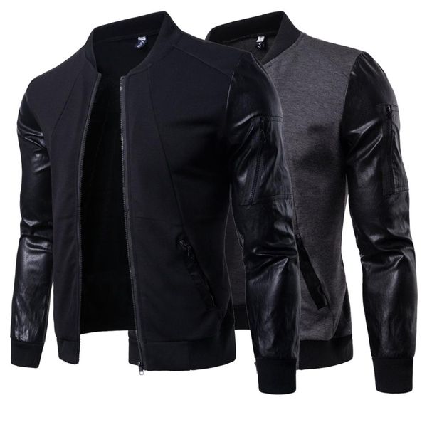 2018 new style autumn england elegant men stand collar jacket leather sleeve joint short cardigan foreign trade men's wear y400, Black
2018 new style autumn england elegant men stand collar jacket leather sleeve joint short cardigan foreign trade men's wear y400, Black