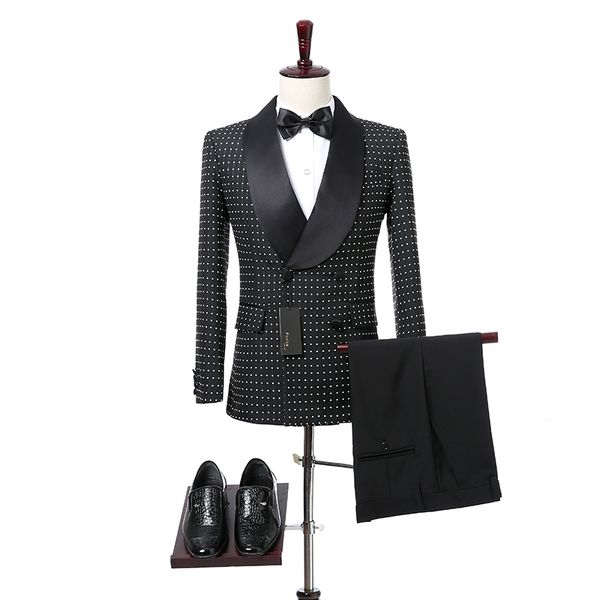 black grid cloth men suits shawl lapel double breasted botton wedding tuxedos two piece blazer jacket pants foviva style 09010, Black;gray
black grid cloth men suits shawl lapel double breasted botton wedding tuxedos two piece blazer jacket pants foviva style 09010, Black;gray