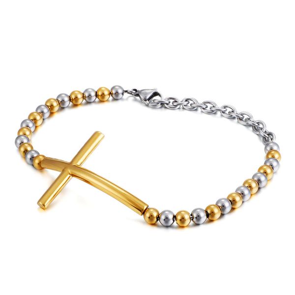 cross bracelet men and women round beads titanium steel silver gold color bracelets fashion jewelry valentine's day gift, Golden;silver
cross bracelet men and women round beads titanium steel silver gold color bracelets fashion jewelry valentine's day gift, Golden;silver