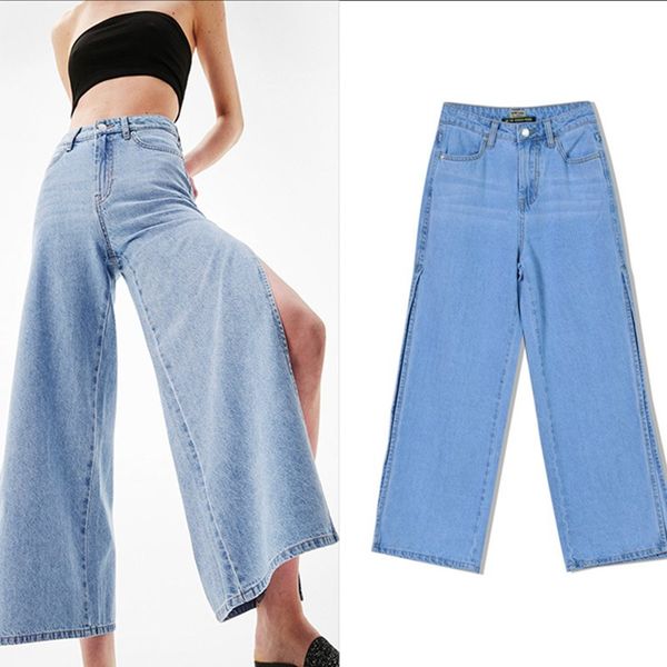 2019 split jeans woman vintage ankle-length high waist pants casual denim wide leg pants, Blue
2019 split jeans woman vintage ankle-length high waist pants casual denim wide leg pants, Blue