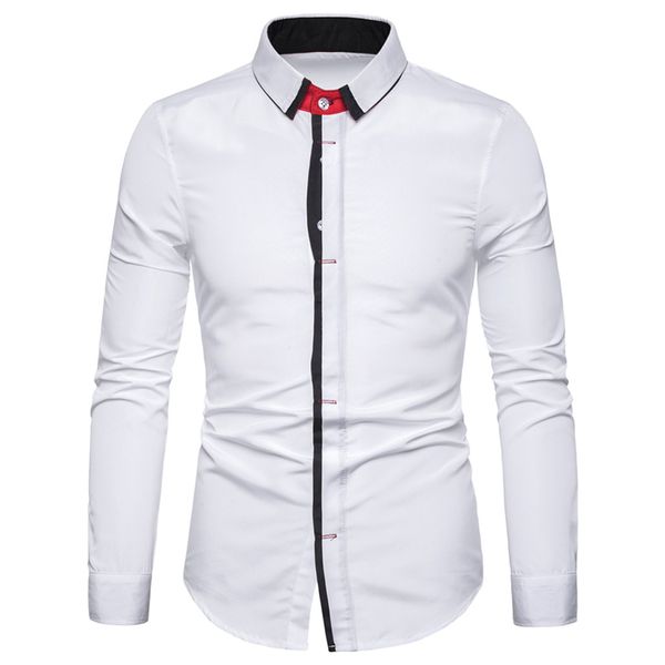 

2019 camisa masculina camisas hombre men striped splicing button long sleeve shirt fashion long sleeve blouse men shirt, White;black