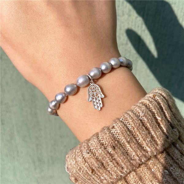 handmade gray natural pearl beads bracelet female s925 silver fatima hand charm talismanic women bracelet jewelry wholesale gift, Black
handmade gray natural pearl beads bracelet female s925 silver fatima hand charm talismanic women bracelet jewelry wholesale gift, Black