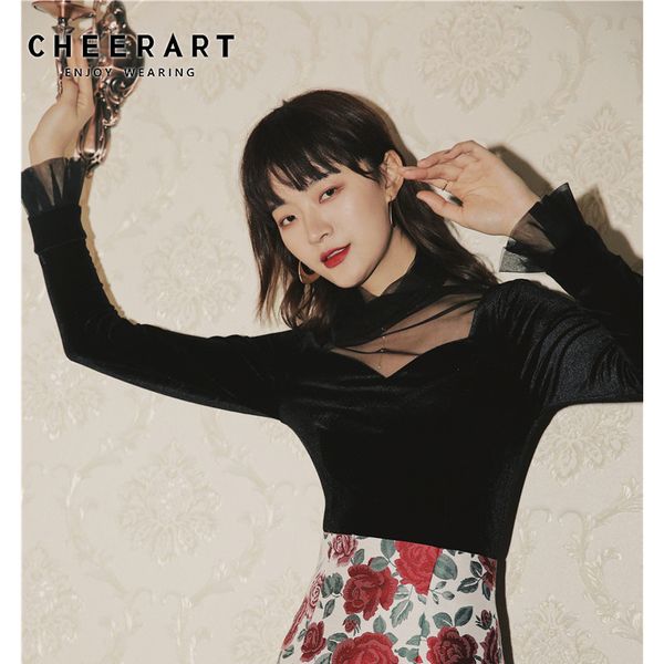 cheerart velvet blouse women patchwork mesh turtleneck ladies black long sleeve blouse fall 2019 clothing, White
cheerart velvet blouse women patchwork mesh turtleneck ladies black long sleeve blouse fall 2019 clothing, White