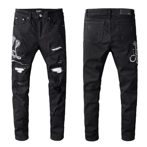 2020 explosion models new high street fashion jeans men tide black cobra embroidery hole punk slim feet pants size 28-40, Blue
2020 explosion models new high street fashion jeans men tide black cobra embroidery hole punk slim feet pants size 28-40, Blue