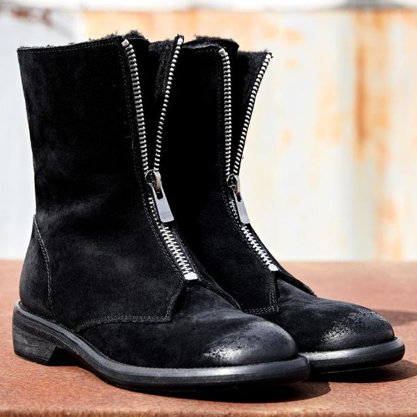 women's natural suede leather front zip flats ankle boots winter wool short snow boots gradient toe female footwear shoes women, Black
women's natural suede leather front zip flats ankle boots winter wool short snow boots gradient toe female footwear shoes women, Black