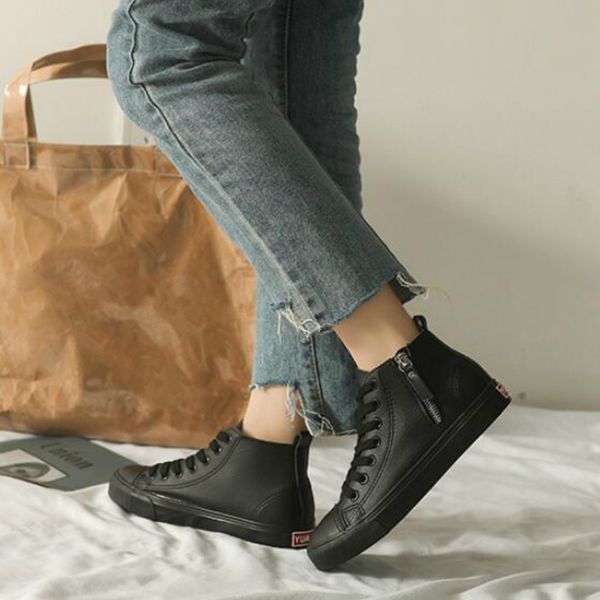 2019 spring autumn new high zipper flats korean version wild breathable white shoes students flat shoes womens 365, Black
2019 spring autumn new high zipper flats korean version wild breathable white shoes students flat shoes womens 365, Black
