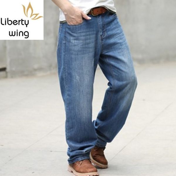 men's jeans business casual pants spring straight fashion brand for mens solid loose fit jean man plus size 40 to 48, Blue
men's jeans business casual pants spring straight fashion brand for mens solid loose fit jean man plus size 40 to 48, Blue