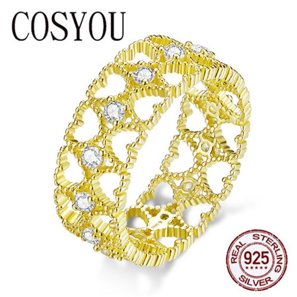 cosyou 2019 lace pattern wide finger rings for women 925 sterling silver gold color heart stackable ring korean jewelry bsr057, Golden;silver
cosyou 2019 lace pattern wide finger rings for women 925 sterling silver gold color heart stackable ring korean jewelry bsr057, Golden;silver