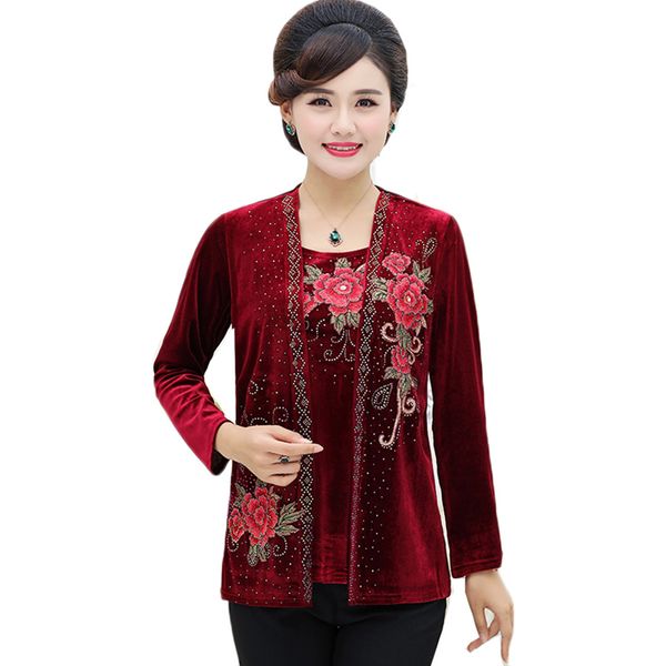 women's t-shirt middle-age clothes autumn gold velvet women plus size 5xl female fake two pieces long sleeve embroidery, White
women's t-shirt middle-age clothes autumn gold velvet women plus size 5xl female fake two pieces long sleeve embroidery, White