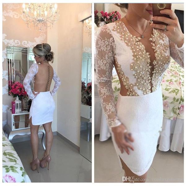 lace short cocktail dresses sheer back button long sleeves appliques sheath prom party gowns homecoming dress robe de soiree
lace short cocktail dresses sheer back button long sleeves appliques sheath prom party gowns homecoming dress robe de soiree
