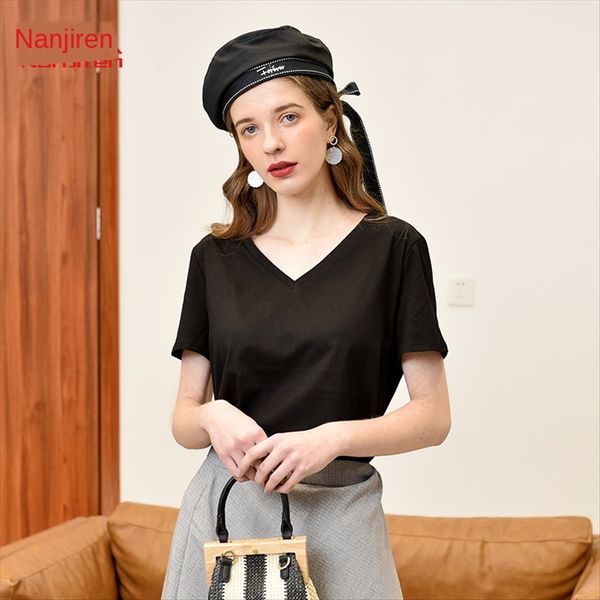 v-collar t- women's all-match solid color slim short sleeve cotton base v-collar t- women's all-match solid color shirt slim short, White
v-collar t- women's all-match solid color slim short sleeve cotton base v-collar t- women's all-match solid color shirt slim short, White