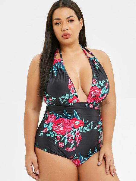 wipalo women plus size floral print open back swim suit halter plunging neck one-piece swim wear casual summer beach set, White
wipalo women plus size floral print open back swim suit halter plunging neck one-piece swim wear casual summer beach set, White
