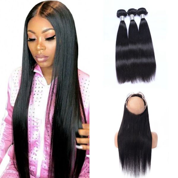 360 lace frontal with 3 bundles brazilian straight virgin human hair weaves natural color hair extensions, Black;brown
360 lace frontal with 3 bundles brazilian straight virgin human hair weaves natural color hair extensions, Black;brown