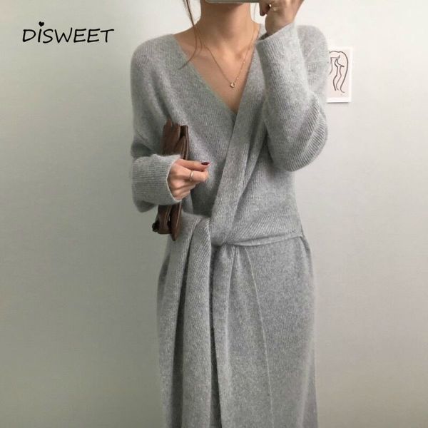 korean version of the belt sweater women's clothing fashion long sleeve women's v-neck knit dress warm autumn thick dresses 2019, Black;gray
korean version of the belt sweater women's clothing fashion long sleeve women's v-neck knit dress warm autumn thick dresses 2019, Black;gray