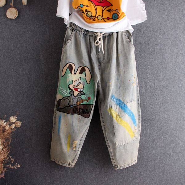 cotton cartoon embroidered jeans women baggy harem denim torre pants elastic waist hip hop trousers boyfriend streetwea, Blue
cotton cartoon embroidered jeans women baggy harem denim torre pants elastic waist hip hop trousers boyfriend streetwea, Blue
