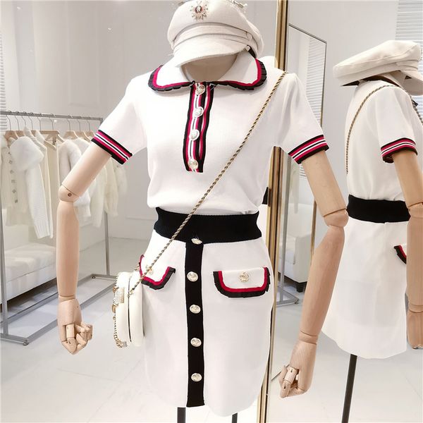 women's two piece pants amolapha women striped knitted skirts suits short sleeve turn-down collar buttons fashion clothing sets for wo, White
women's two piece pants amolapha women striped knitted skirts suits short sleeve turn-down collar buttons fashion clothing sets for wo, White