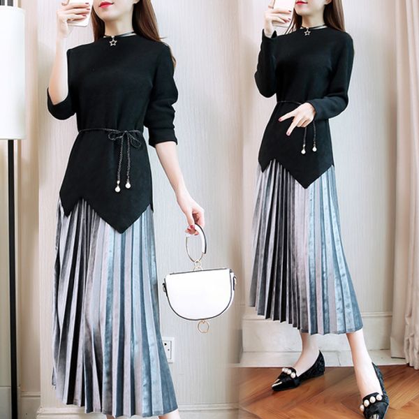 knitted crop and skirt set irregular pleated conjunto feminino year-old female costume ensemble femme deux pieces woman suit, Gray
knitted crop and skirt set irregular pleated conjunto feminino year-old female costume ensemble femme deux pieces woman suit, Gray