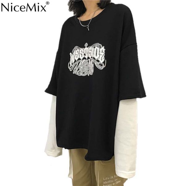 nicemix harajuku sweatshirt women patchwork pullovers fake 2 pieces print vintage letter westside jumpers sudadera mujer moletom, Black
nicemix harajuku sweatshirt women patchwork pullovers fake 2 pieces print vintage letter westside jumpers sudadera mujer moletom, Black