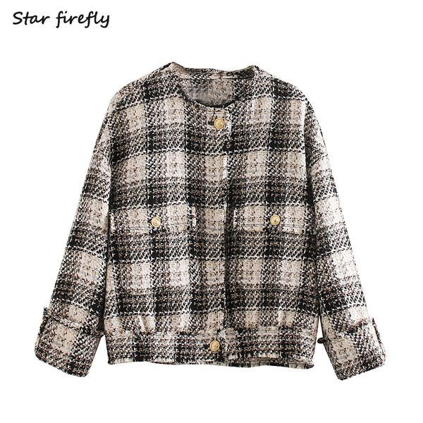 star firefly fashion jacket female 2019 autumn casual slim lattice twill woollen soft round neck short coat women, Black;brown
star firefly fashion jacket female 2019 autumn casual slim lattice twill woollen soft round neck short coat women, Black;brown
