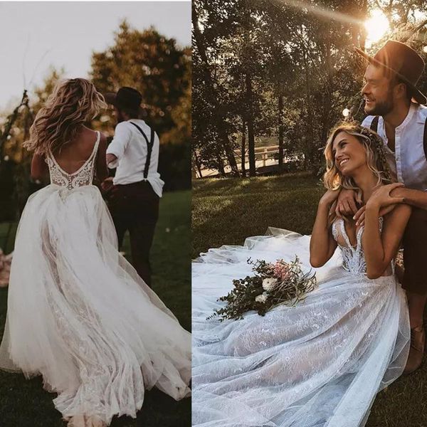 2020 new romantic full lace bohemian wedding dresses sheer mesh applique backless sweep train wedding party bridal gowns, White
2020 new romantic full lace bohemian wedding dresses sheer mesh applique backless sweep train wedding party bridal gowns, White