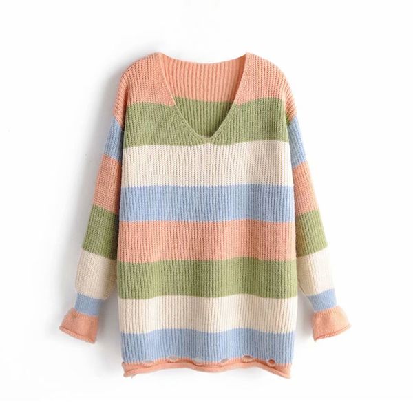 wipalo autumn winter women sweater new lazy style v-neck long sleeve hollowout hem rainbow striped sweater casual loose pullover, White;black
wipalo autumn winter women sweater new lazy style v-neck long sleeve hollowout hem rainbow striped sweater casual loose pullover, White;black