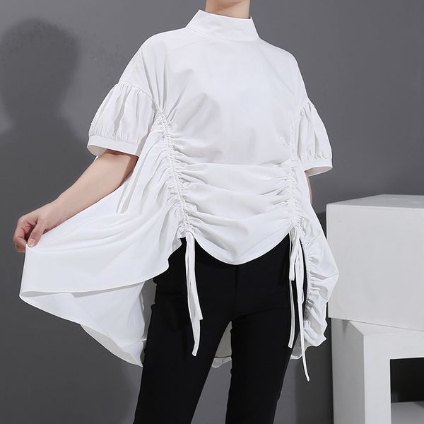 oversize all-match womens drawstring lace-up loose stand collar shirt female blouse5887, White
oversize all-match womens drawstring lace-up loose stand collar shirt female blouse5887, White