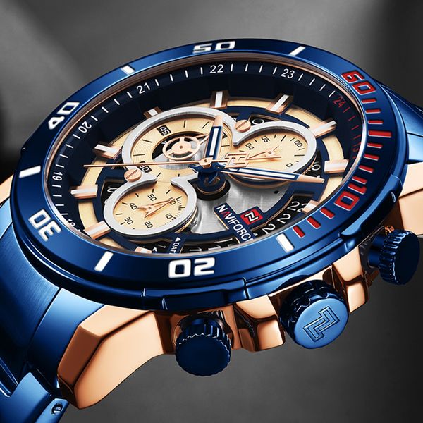 naviforce men's watch blue quartz wristwatch sports chronograph clock male stainless steel fashion business watches, Slivery;brown
naviforce men's watch blue quartz wristwatch sports chronograph clock male stainless steel fashion business watches, Slivery;brown