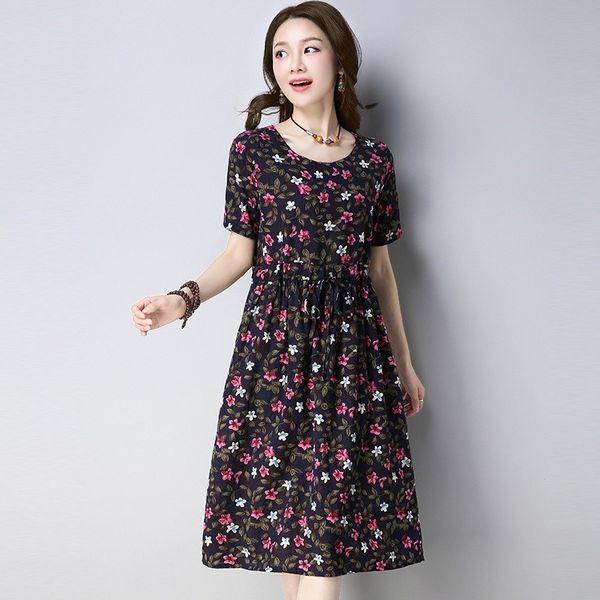 2019 summer women fashion cotton linen mid dress floral print short sleeve a-line dress vintage o-neck loose, Black;gray
2019 summer women fashion cotton linen mid dress floral print short sleeve a-line dress vintage o-neck loose, Black;gray