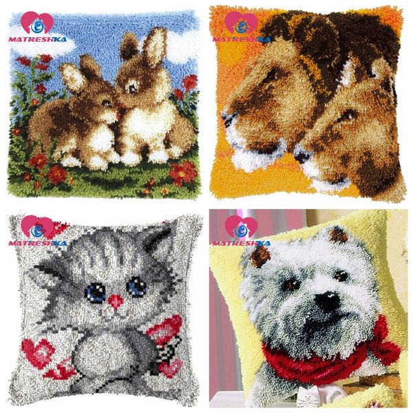 

animals pillowcase latch hook rug kits needlework embroidery pillow wolf handwerken knooppakket tapestry canvas cushion kit