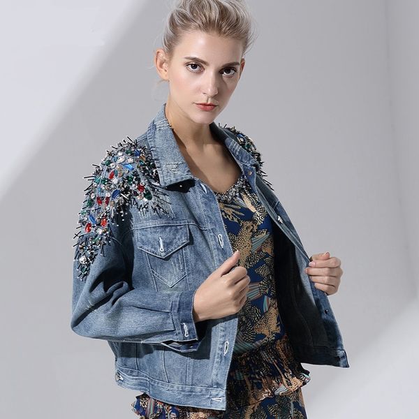 fashion 100% cotton diamond beading cowboy jacket european station vintage single breasted denim windbreaker jacket wq2534, Black;brown
fashion 100% cotton diamond beading cowboy jacket european station vintage single breasted denim windbreaker jacket wq2534, Black;brown