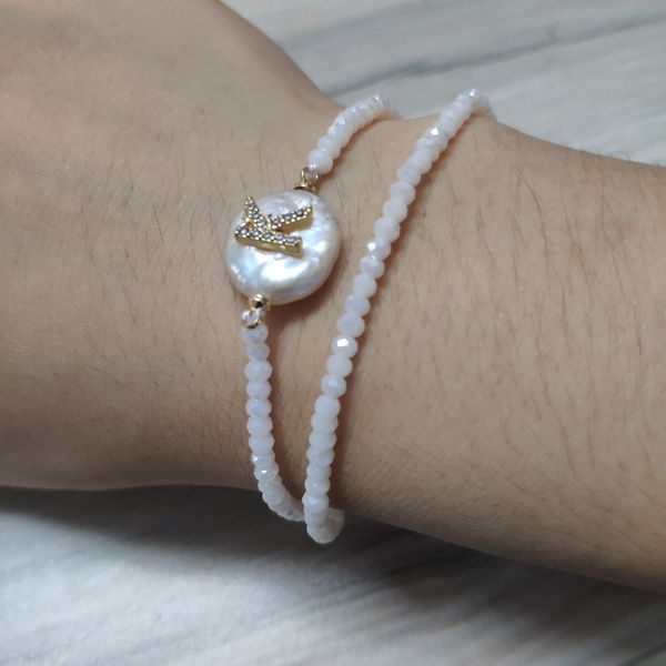 white cz initial 26 alphabet letter name charm natural coin freshwater pearl beige glass beaded double layers bracelet for women, Black
white cz initial 26 alphabet letter name charm natural coin freshwater pearl beige glass beaded double layers bracelet for women, Black
