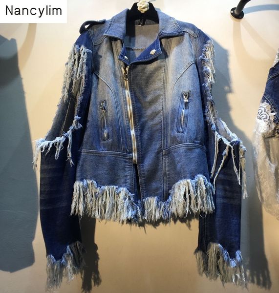 new holes tassel denim jacket woman streetwear autumn 2019 women's ripped fringe off shoulders high waist slim coat jackets, Black;brown
new holes tassel denim jacket woman streetwear autumn 2019 women's ripped fringe off shoulders high waist slim coat jackets, Black;brown