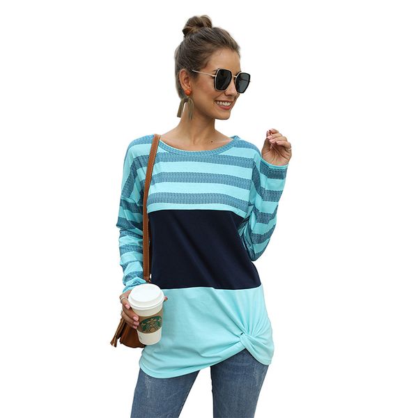 women striped casual tee shirts o neck long sleeves patchwork knotted tunic knitted elastic slim pullover tshirts, White
women striped casual tee shirts o neck long sleeves patchwork knotted tunic knitted elastic slim pullover tshirts, White