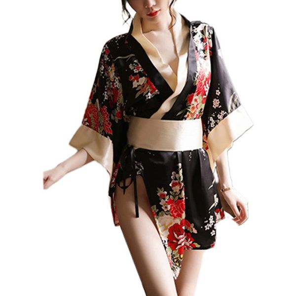 women lingerie japanese kimono floral robe yukata cosplay nightgown uniform, Red;black
women lingerie japanese kimono floral robe yukata cosplay nightgown uniform, Red;black
