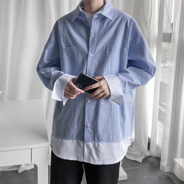 men's shirt 2019 autumn winter new slim solid color stitching long sleeve shirt loose casual lapel personality youth men's wear, White;black
men's shirt 2019 autumn winter new slim solid color stitching long sleeve shirt loose casual lapel personality youth men's wear, White;black