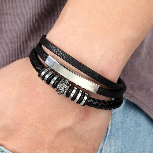geometrically irregular graphics stainless steel genuine leather bracelet gold/steel color accessories jewelry for men, Black
geometrically irregular graphics stainless steel genuine leather bracelet gold/steel color accessories jewelry for men, Black