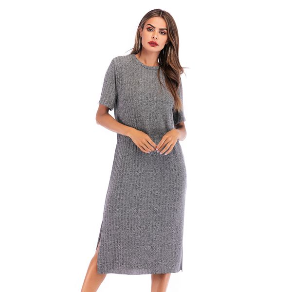 2019 fashion selling summer new women's clothes pure color simple short sleeve round neck open cross dresses, Black;gray
2019 fashion selling summer new women's clothes pure color simple short sleeve round neck open cross dresses, Black;gray
