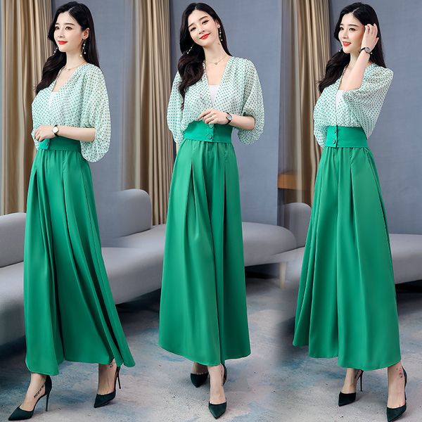 2020 summer new women 3 piece sets dot shirt blouse coat cardigan+vest +long wide leg pants trousers lady three piece suits, White
2020 summer new women 3 piece sets dot shirt blouse coat cardigan+vest +long wide leg pants trousers lady three piece suits, White