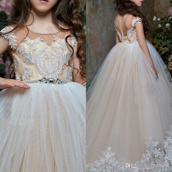 sheer neck 2019 champagne tulle flower girls dresses appliques floor length kids formal party birthday prom gowns communion dress, White;blue
sheer neck 2019 champagne tulle flower girls dresses appliques floor length kids formal party birthday prom gowns communion dress, White;blue