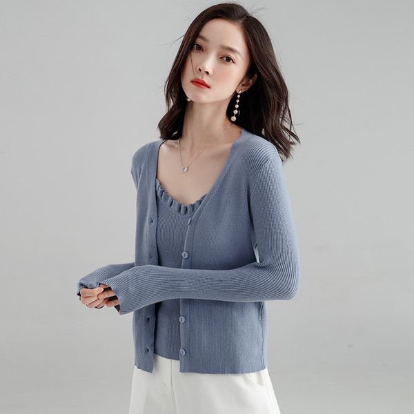 korean style women sweater elegant two piece set single-breasted v-neck cardigan coat jacket and knitted vest sweaters, White;black
korean style women sweater elegant two piece set single-breasted v-neck cardigan coat jacket and knitted vest sweaters, White;black