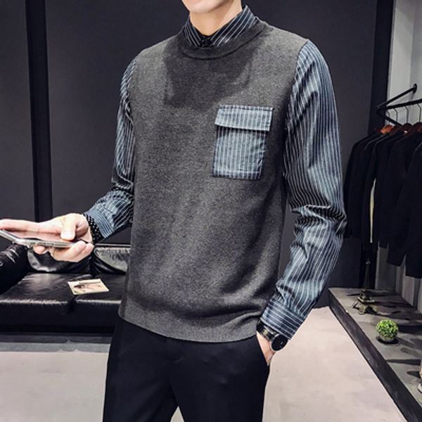 men's sweater 2019 autumn new fashion round neck fashion stitching knit sweater trend bottoming shirt, White;black
men's sweater 2019 autumn new fashion round neck fashion stitching knit sweater trend bottoming shirt, White;black