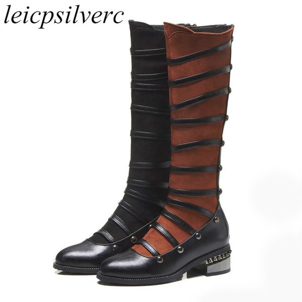 women boots autumn winter med heel warm pu flock zip rivet knee high motorcycle shoes 2018 new fashion casual black brown
women boots autumn winter med heel warm pu flock zip rivet knee high motorcycle shoes 2018 new fashion casual black brown